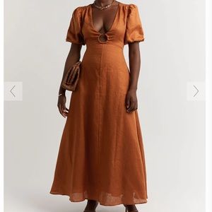 DIISH PETCH SPICE LINEN RING MIDI DRESS, size 8.